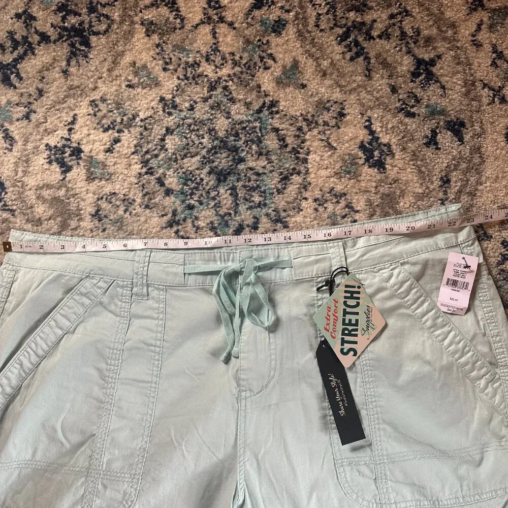 NWT UNIONBAY 22W Plus Size Mint Utility Shorts Drawstring Roll Cuff Stretch